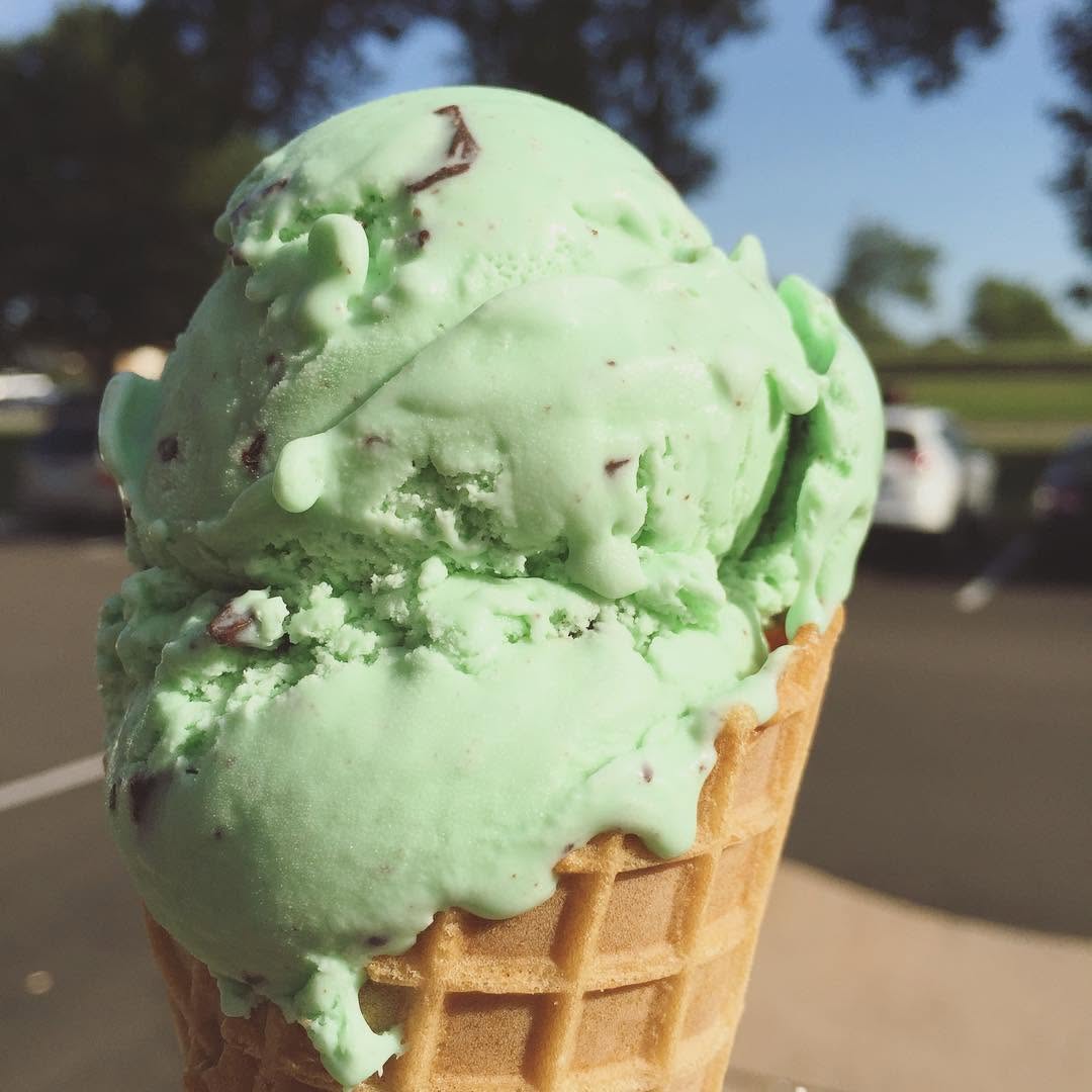 Mint chocolate chip ice cream at Scoops