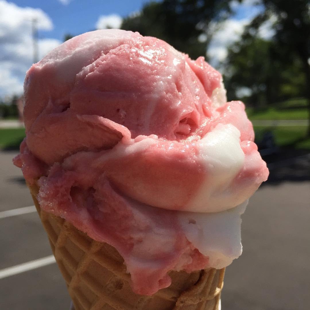 Raspberry lemon sorbet at Scoops